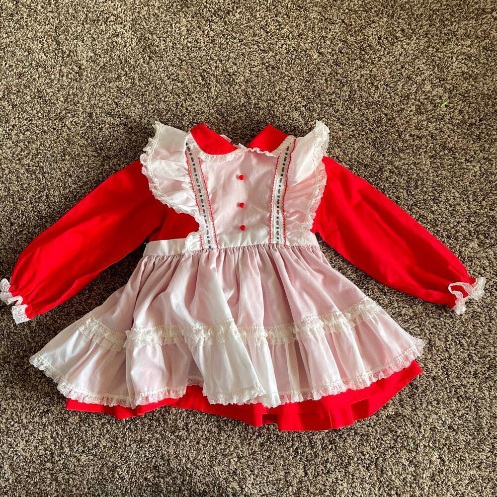 Vintage MiniWorld red white dress girls size 3T